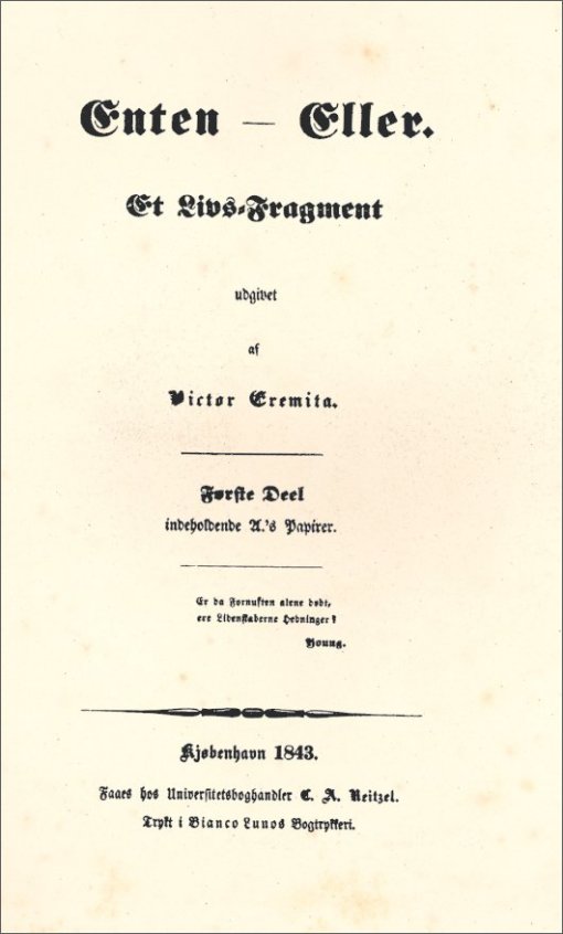 Originaltitelbladet til Enten - Eller fra 1843
