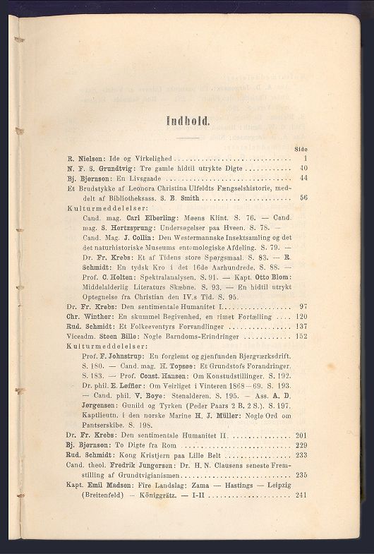 For Ide og Virkelighed. Indholdsfortegnelse, 1