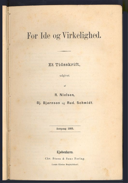 For Ide og Virkelighed. Titelblad