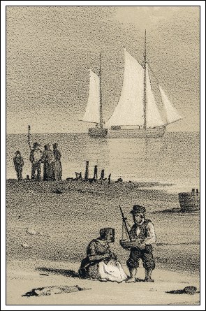 Dreng leger med skib på stranden