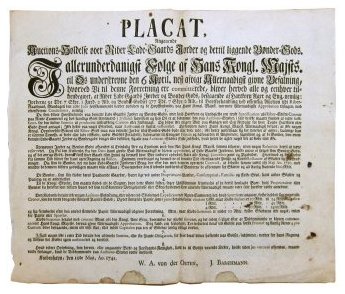Auktionsplakaten, som Christian VI udsendte i maj 1741