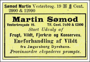 Martin Sømods annonce i KTAS Telefonbog for 1917