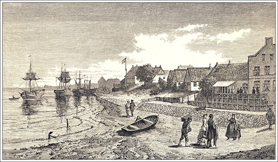 På stranden ved Fanø Nordsøbad. Tegnet af Knud Gamborg gengivet i Illustreret Tidende 28. august 1881