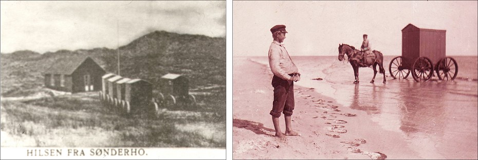 To senere fotografier af badepavillonen Hønehuset med badevogne