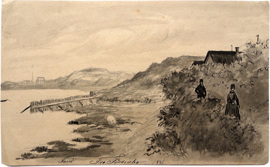 Johanne Bork. Sønderho med udsigt til Hønen tegnet 1886