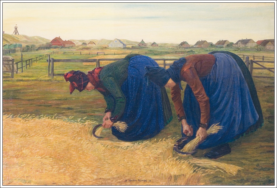 Johan Rohde: To Sønderho-kvinder høster korn. 1910