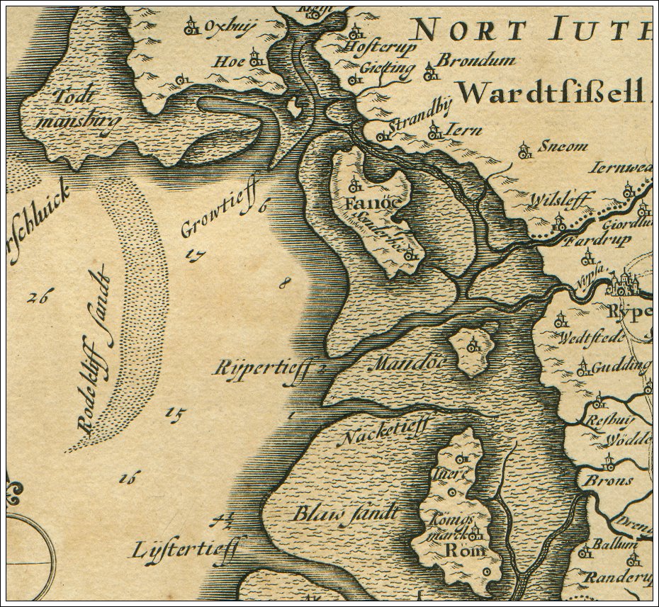 Johannes Mejer og Caspar Danckwerths kort over Fanø 1652