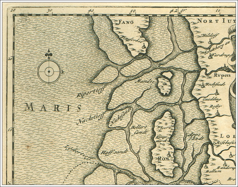 Johannes Mejer og Caspar Danckwerth: Kort over Fanø 1652