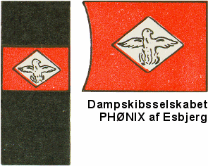 Skorstensmærke og flag for rederiet Phønix af Esbjerg