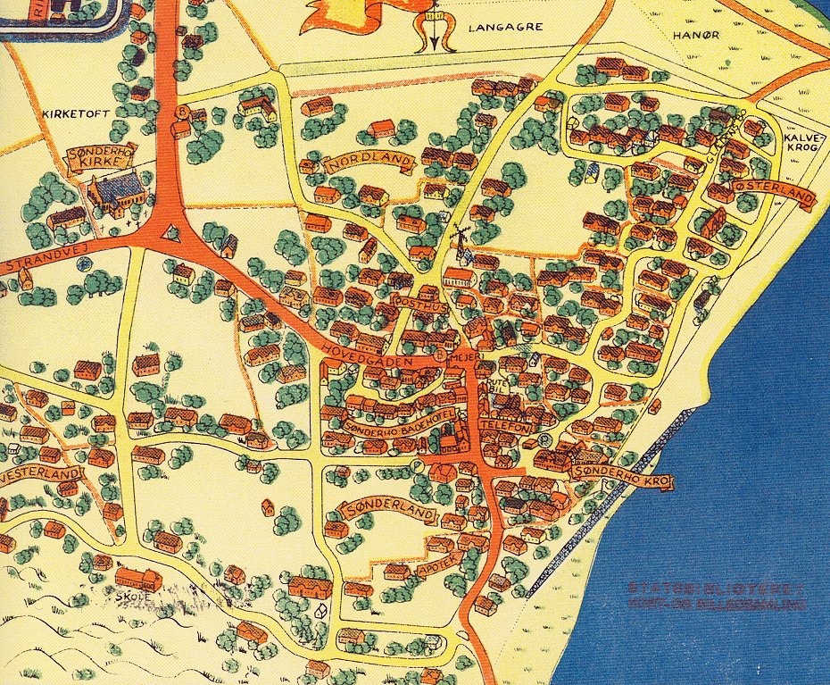 Sønderho på Fanø. Udsnit af Turistkort med Beskrivelse af Fanø. Udarbejdet af Romax Kartografi 1948