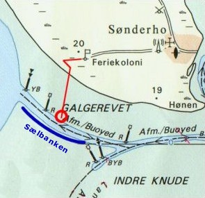Kort over sydspidsen af fanø og Galgerev