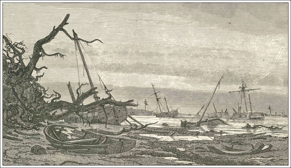 Holger Drachmanns dramatiske fremstilling af de voldsomme ødelæggelser ud for Bønsvig Strand ved Præstø Bugt 1872